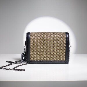 Bottega Veneta Mini Montebello Black and Gold Woven Convertible Crossbody